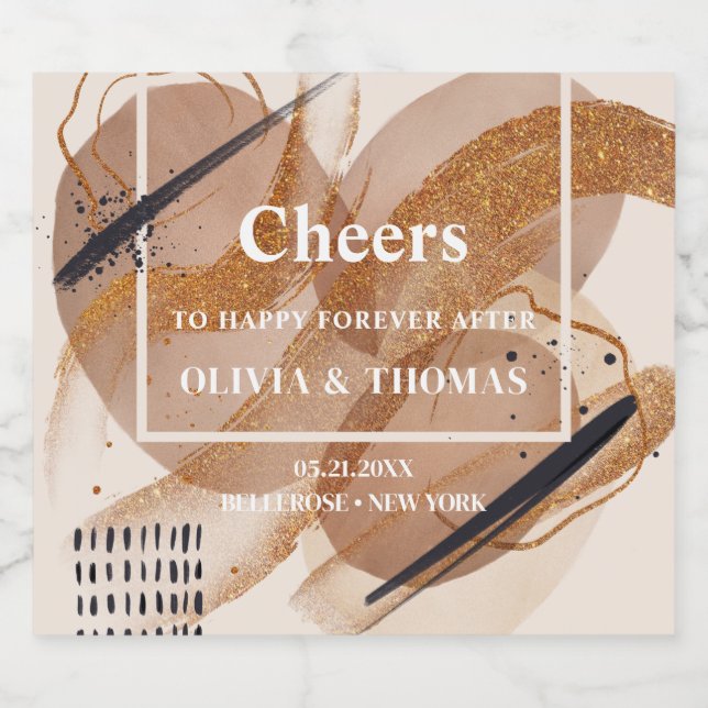 Abstract rose gold glitter terracotta bold rust sparkling wine label (Single Label)