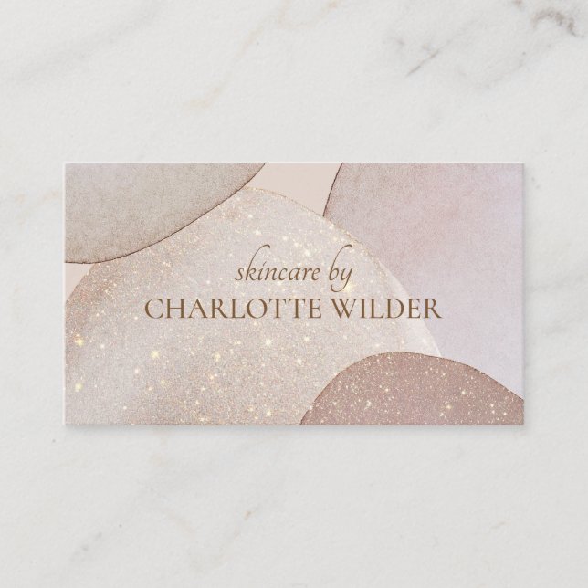 Abstract Rose Gold Glitter Watercolor Skincare Business Card (Front)