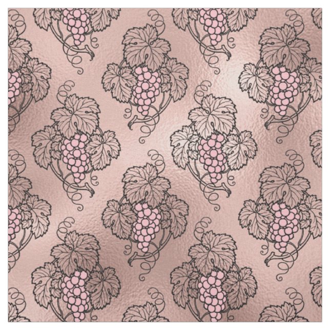 Abstract Rose Gold Grapes on Black Vines Fabric (Swatch)