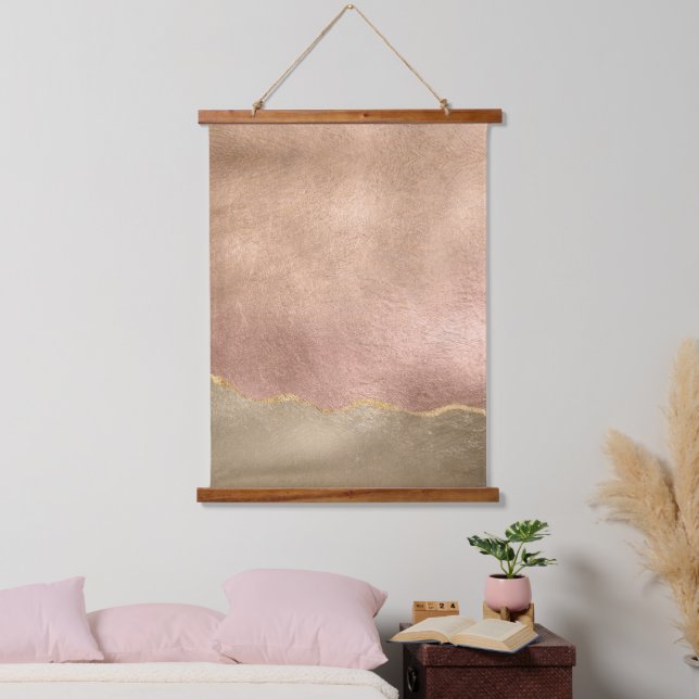 Abstract Rose Gold Iridescent Brushed Metal Effect Hanging Tapestry (Bedroom)