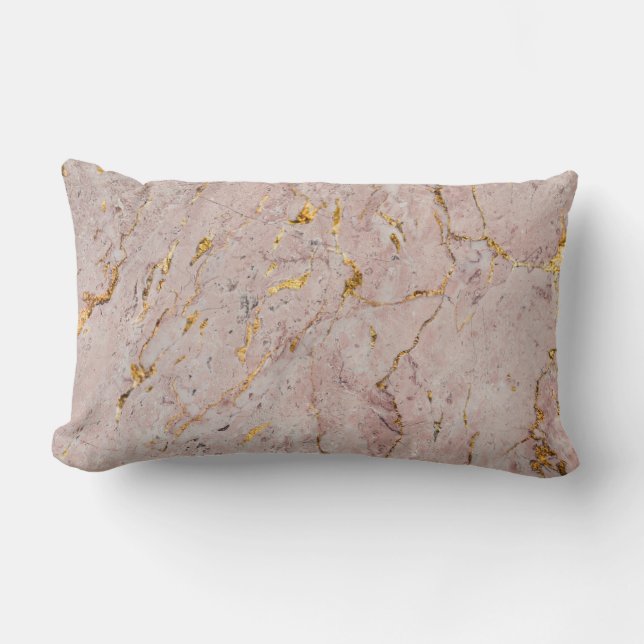 Abstract Rose Gold Marble Lumbar Cushion (Front)