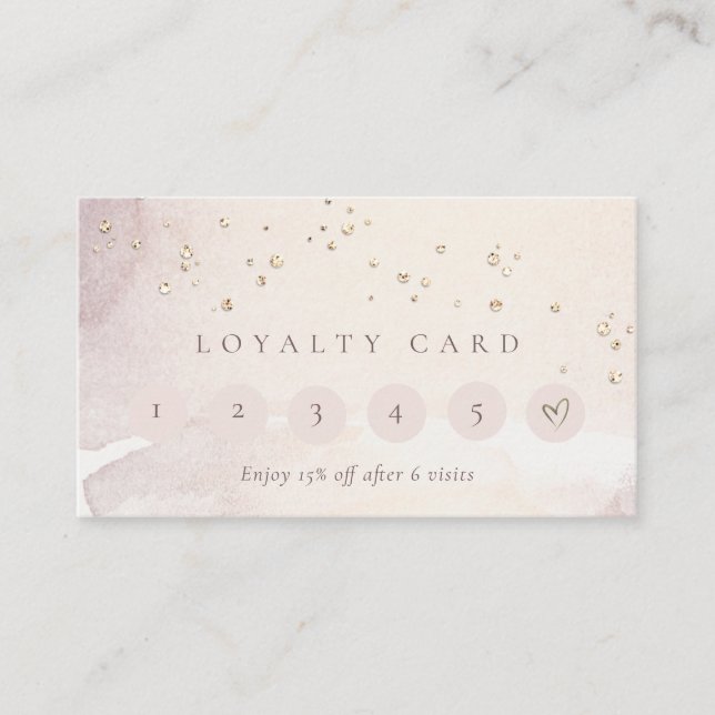 Abstract Rose Gold Purple Glitter 6 Punch Loyalty Business Card (Front)