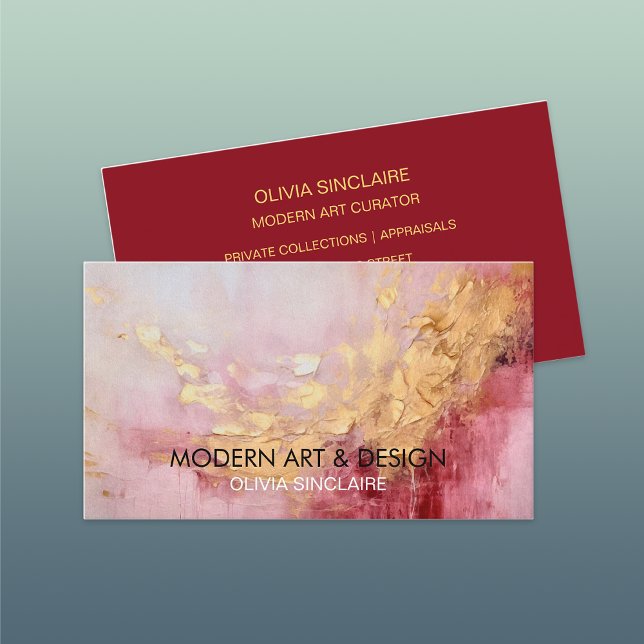 Abstract Rose Pink Paint Gold Business Card (Creator Uploaded)