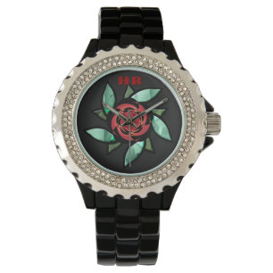 Abstract Rose - Red on Black (Monogrammed) Watch