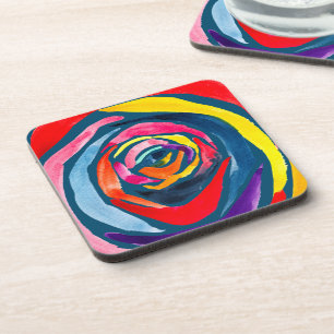 Abstract rose watercolor pop art coaster