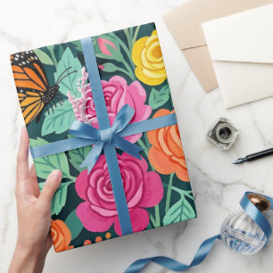 Abstract Roses Butterflies Wrapping Paper