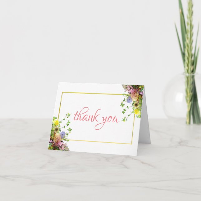 Abstract Roses Flowers Thank You Hand Script Chic Card (Front)