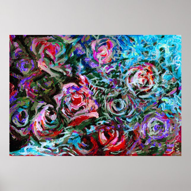 Abstract roses in red and turqoise - print (Front)