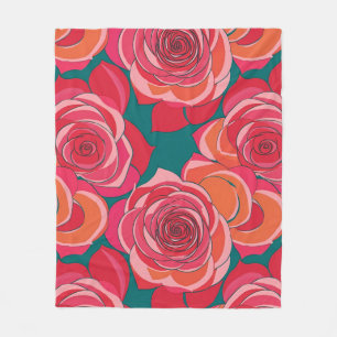 Abstract Roses In Shades Of Pink Red And Orange Fleece Blanket