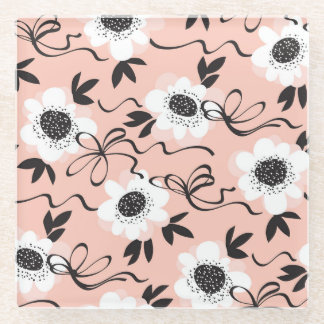Abstract roses, pale colours, vintage pattern. glass coaster