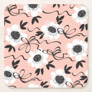 Abstract roses, pale colours, vintage pattern. square paper coaster