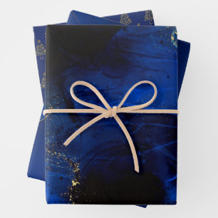 Abstract Royal Blue and Gold Pattern Wrapping Paper Sheet