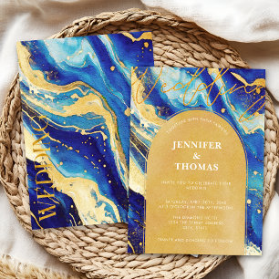 Abstract Royal Navy Blue and Gold Arch Wedding Invitation
