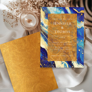Abstract Royal Navy Blue and Gold Colourful Weddin Invitation