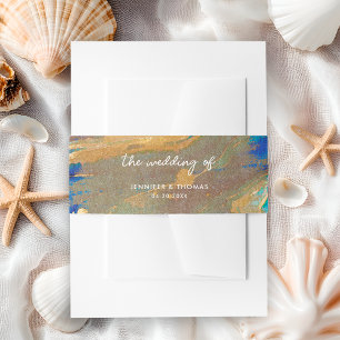 Abstract Royal Navy Blue and Gold Colourful Weddin Invitation Belly Band