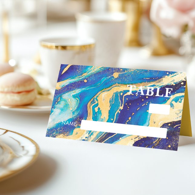 Abstract Royal Navy Blue and Gold Wedding Place Card (Creator Uploaded)