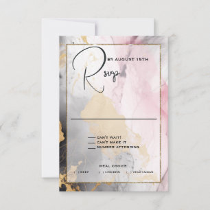 Abstract RSVP Black Gold Rose Pink Card