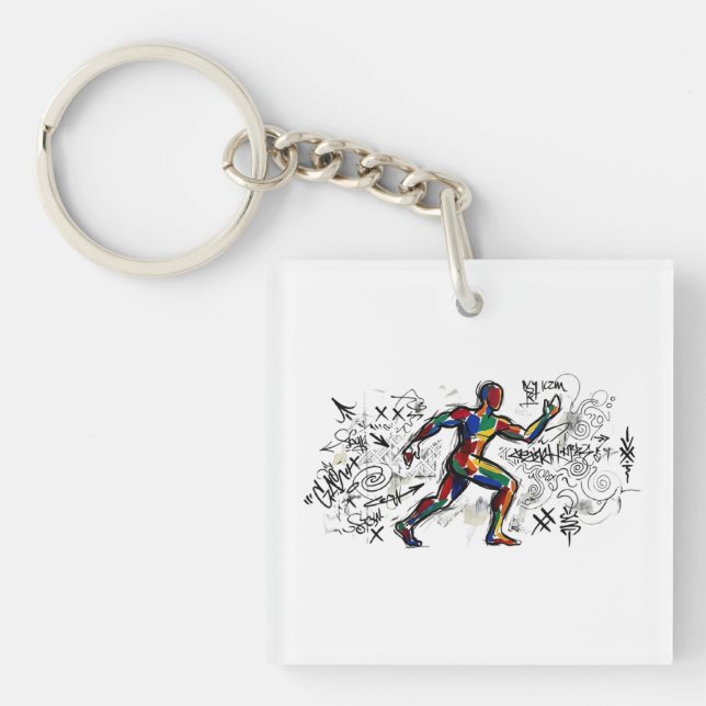 Abstract Runner Graffiti Street Art Key Ring (Front)