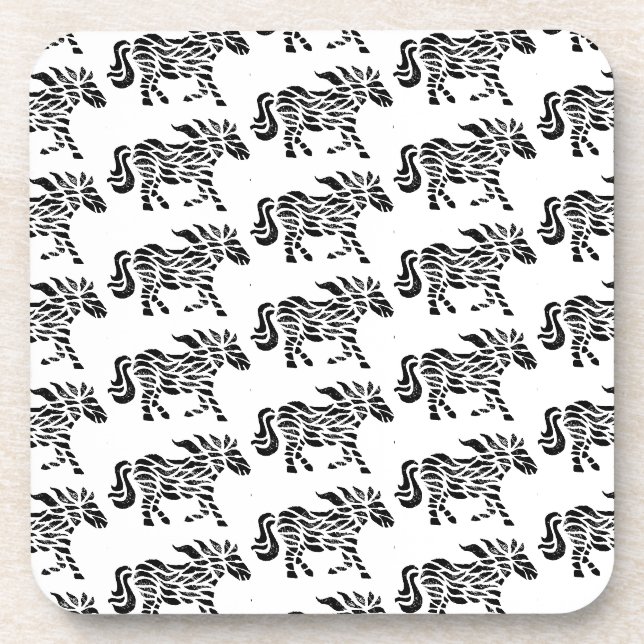 Abstract Running Horse Woodblock Print Coaster (Front)