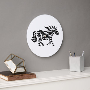 Abstract Running Horse Woodblock Print Large Clock