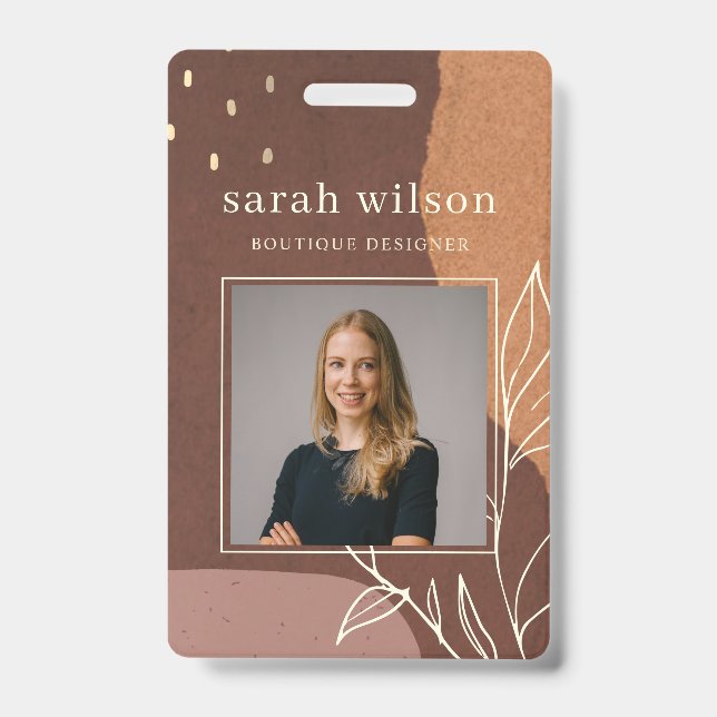 Abstract Rust Pink Orange Leafy Foliage Photo ID Badge (Front)