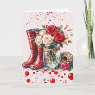 Abstract Rustic Roses and Rainboots  Card