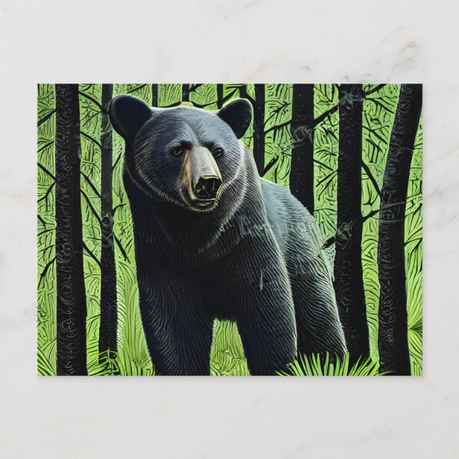 Abstract Rustic Wilderness Black Bear Postcard (Front)
