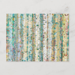 Abstract Sage and Cream Birch Trees Painting Postcard