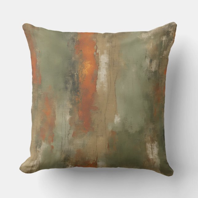 Abstract Sage and Orange Distressed Stripe Cushion (Front)