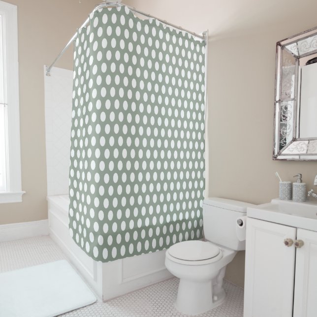 Abstract Sage Green Dots Pattern Shower Curtain (In Situ)