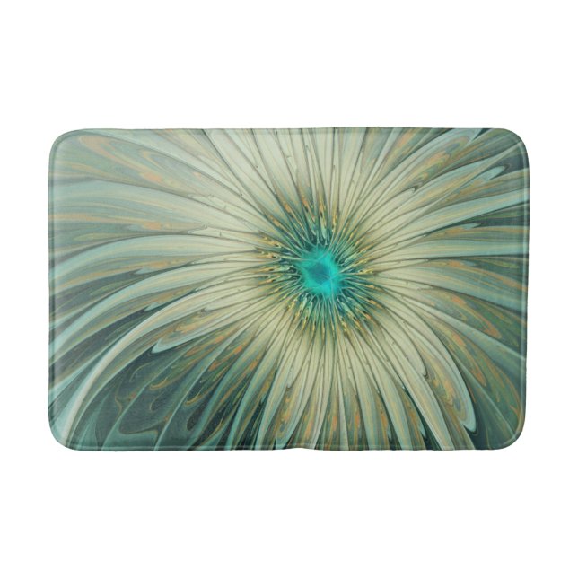 Abstract Sage Green Fantasy Flower Fractal Art Bath Mat (Front)