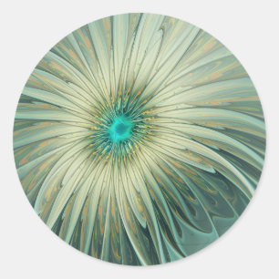Abstract Sage Green Fantasy Flower Fractal Art Classic Round Sticker