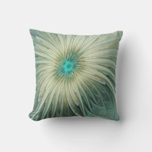 Abstract Sage Green Fantasy Flower Fractal Art Cushion