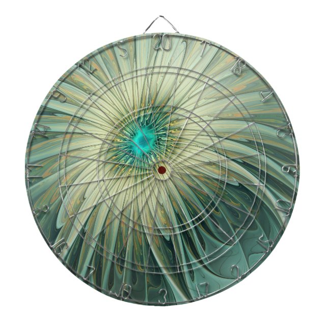 Abstract Sage Green Fantasy Flower Fractal Art Dartboard (Front)