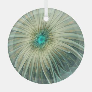 Abstract Sage Green Fantasy Flower Fractal Art Glass Tree Decoration