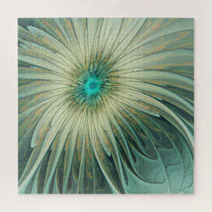 Abstract Sage Green Fantasy Flower Fractal Art Jigsaw Puzzle
