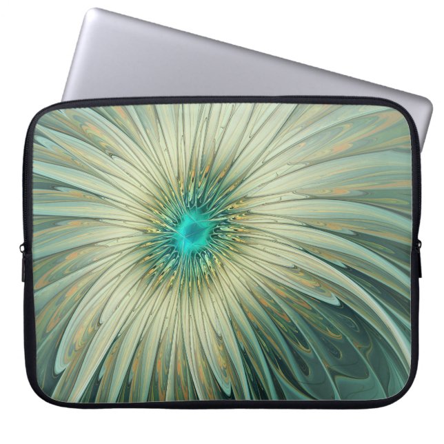 Abstract Sage Green Fantasy Flower Fractal Art Laptop Sleeve (Front)