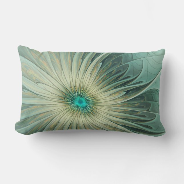 Abstract Sage Green Fantasy Flower Fractal Art Lumbar Cushion (Front)