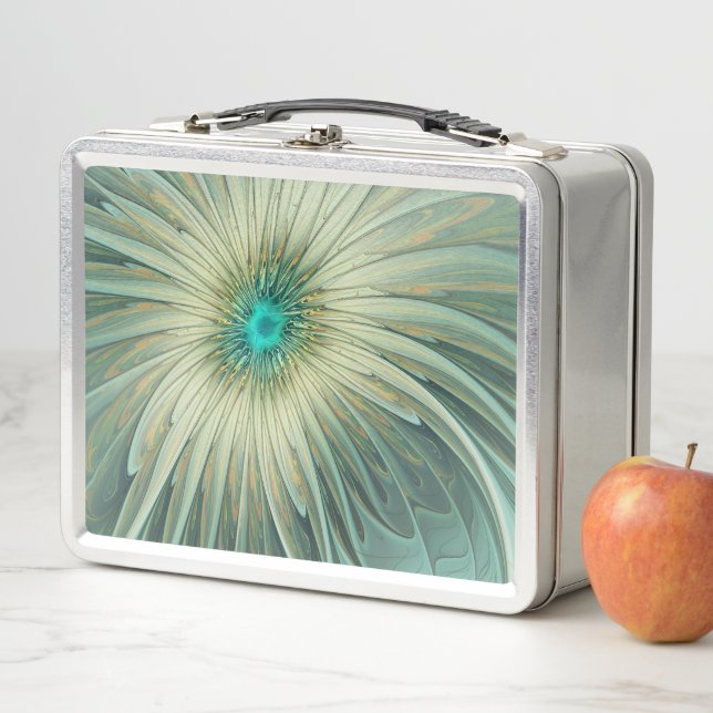 Abstract Sage Green Fantasy Flower Fractal Art Metal Lunch Box (In Situ)