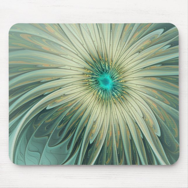 Abstract Sage Green Fantasy Flower Fractal Art Mouse Pad (Front)