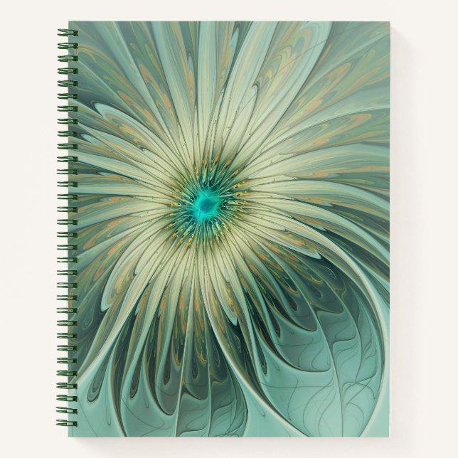 Abstract Sage Green Fantasy Flower Fractal Art Notebook (Front)