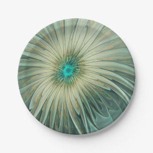 Abstract Sage Green Fantasy Flower Fractal Art Paper Plate