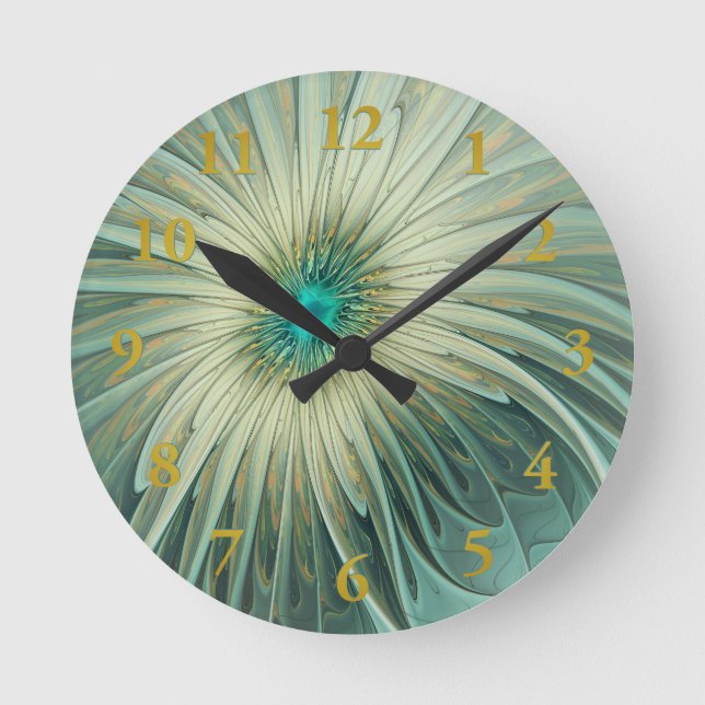 Abstract Sage Green Fantasy Flower Fractal Art Round Clock (Front)