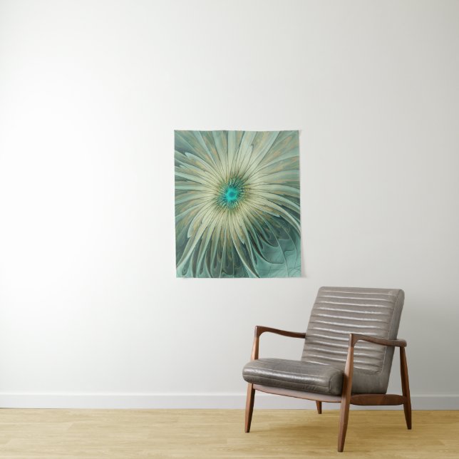 Abstract Sage Green Fantasy Flower Fractal Art Tapestry (In Situ)