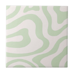 Abstract Sage Green Marble Retro Wavy Stripe Tile