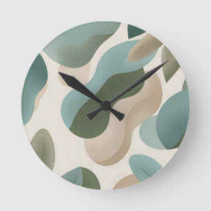 Abstract Sage Green Organic Fluid Shapes Modern Round Clock