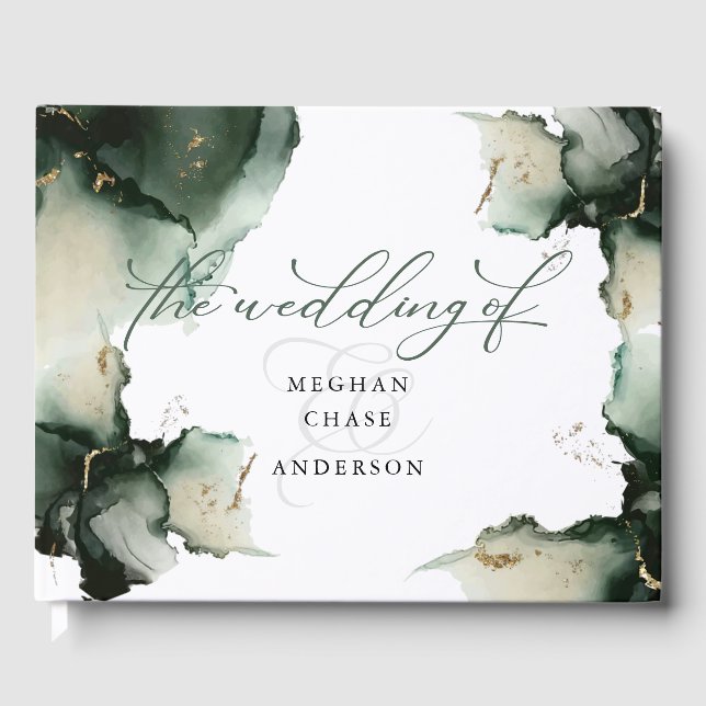 Abstract Sage Green Watercolor  Guest Book (Front)