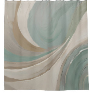 Abstract Sage Light Blue Tan Contemporary Print Shower Curtain