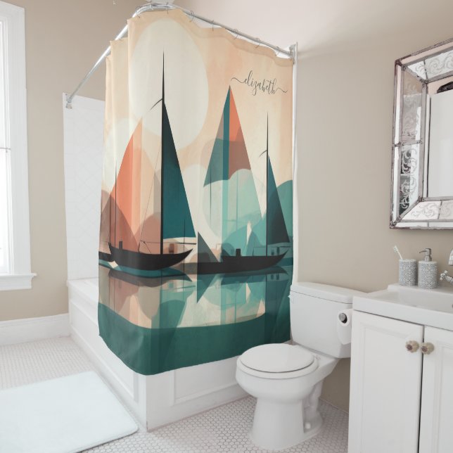 Abstract Sailing Sunset Shower Curtain (In Situ)