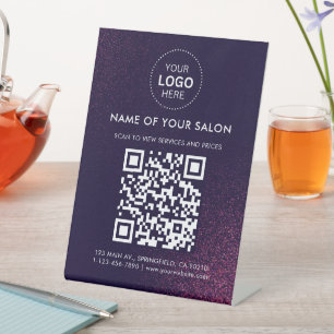 Abstract Salon Business QR Code and Logo Pedestal Sign